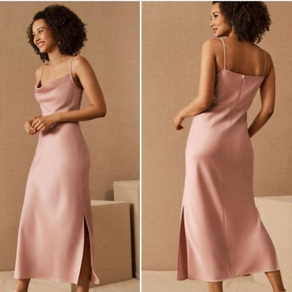 BHLDN Cali Charmeuse Satin Cowl-Neck Midi Slip Dress Size 2 Sachin & Babi Rose